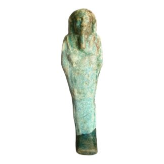 Ancient Egyptian Hand-Carved Faience Glazed Stone Ushabti Figure