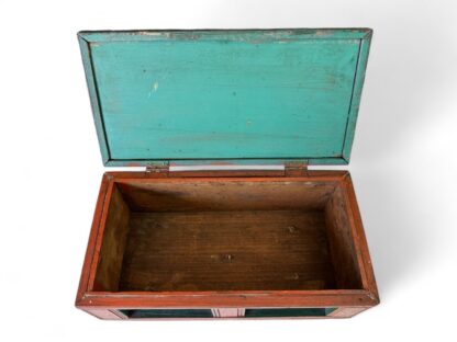 Antique Primitive Orange & Green Pine Wood Country Folk Art Document Box - Image 4