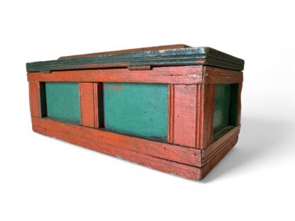 Antique Primitive Orange & Green Pine Wood Country Folk Art Document Box - Image 8
