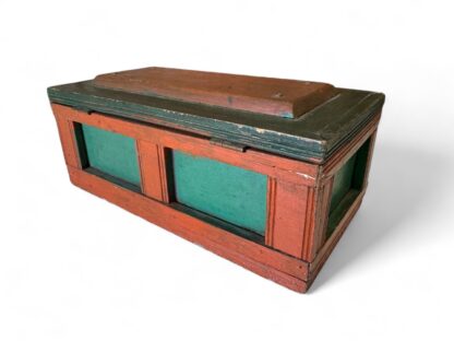 Antique Primitive Orange & Green Pine Wood Country Folk Art Document Box - Image 11