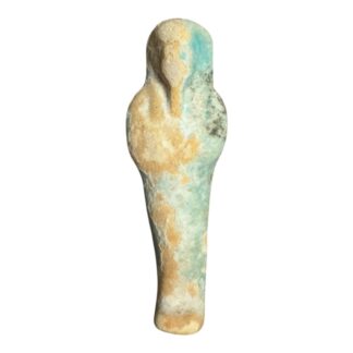 Ancient Egyptian Hand-Carved Faience Glazed Stone Ushabti Figure
