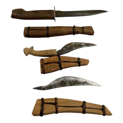 Vintage WW2 WWII Trench Art Set of 3 Knives and Sheaths - Image 7