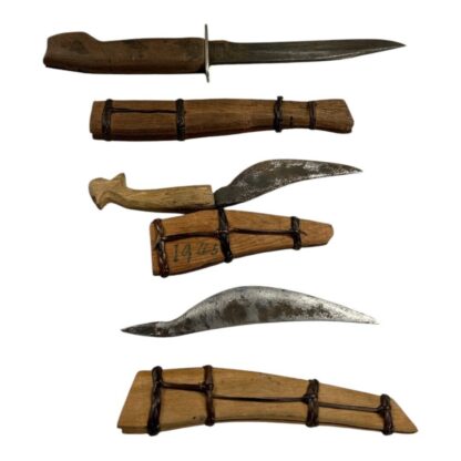 Vintage WW2 WWII Trench Art Set of 3 Knives and Sheaths - Image 8