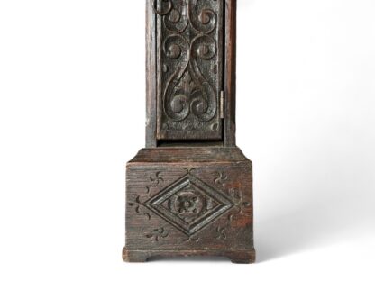 Antique Wood Carved Pocket Watch Hutch as Miniature Longcase Grandfather Clock - Image 12