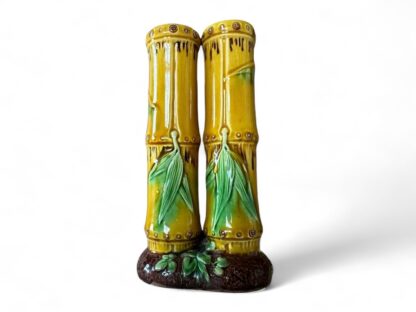 Antique Minton Pottery Majolica Tri-Form Bamboo Posy Bud Vase - Image 4