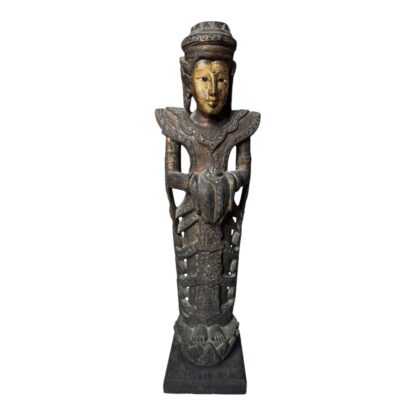 Antique Thai Wood Carved Gold Gilt Figural Buddha on Lotus Base