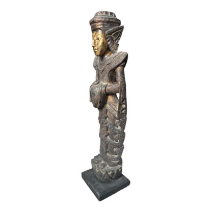 Antique Thai Wood Carved Gold Gilt Figural Buddha on Lotus Base - Image 2