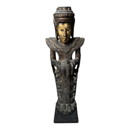Antique Thai Wood Carved Gold Gilt Figural Buddha on Lotus Base - Image 8
