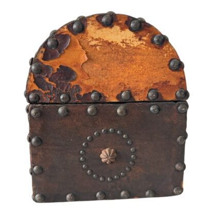 Antique Americana Leather and Wood Document Box with Decorative Studs - Image 4