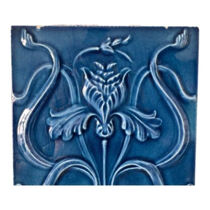 Antique Gilliot & Cie Hemiksem Belgian Blue Floral Ceramic Tile Trivet - Image 2