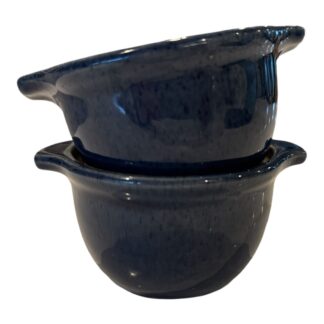 Antique Blue Denby Stoneware England Pottery Individual Casserole Dish Set (2)