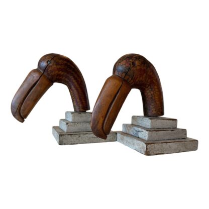 Antique Folk Art Wood Carved Toucan Bird Bookends