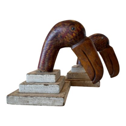Antique Folk Art Wood Carved Toucan Bird Bookends - Image 3
