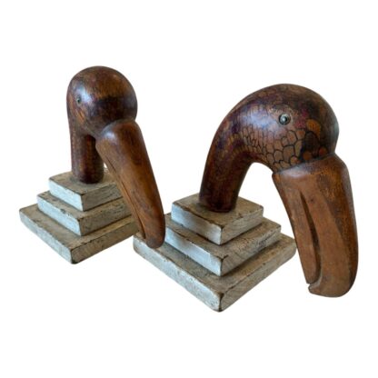 Antique Folk Art Wood Carved Toucan Bird Bookends - Image 5