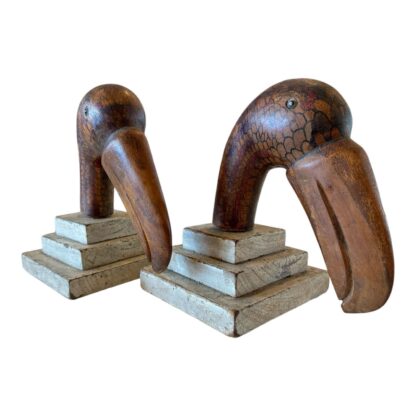 Antique Folk Art Wood Carved Toucan Bird Bookends - Image 6