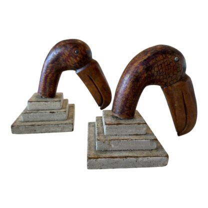 Antique Folk Art Wood Carved Toucan Bird Bookends - Image 7