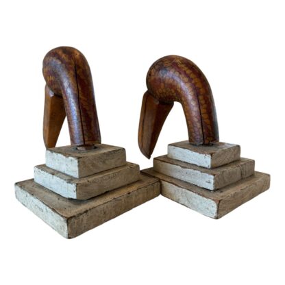 Antique Folk Art Wood Carved Toucan Bird Bookends - Image 10