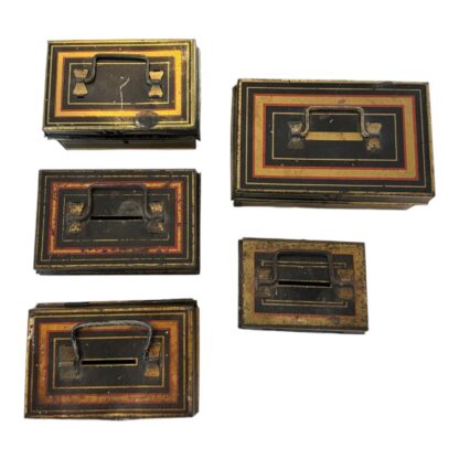Antique English Metal Cash Money Security Box Bank Tins (Set of 5)