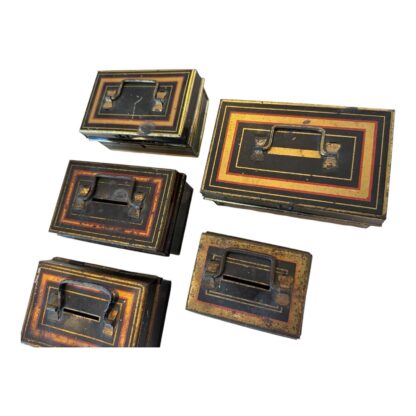 Antique English Metal Cash Money Security Box Bank Tins (Set of 5) - Image 3