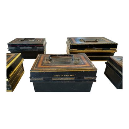 Antique English Metal Cash Money Security Box Bank Tins (Set of 5) - Image 13