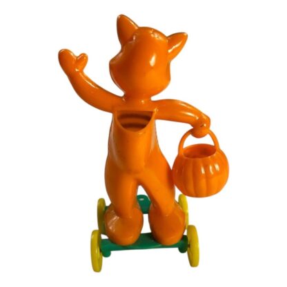 Vintage Rosbro Dancing Cat with Jack-O'-Lantern Candy Container Pull Toy - Image 4