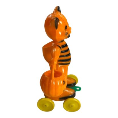 Vintage Rosbro Dancing Cat with Jack-O'-Lantern Candy Container Pull Toy - Image 7