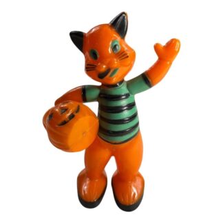 Vintage Rosbro Dancing Cat with Green Black Shirt Candy Container Toy