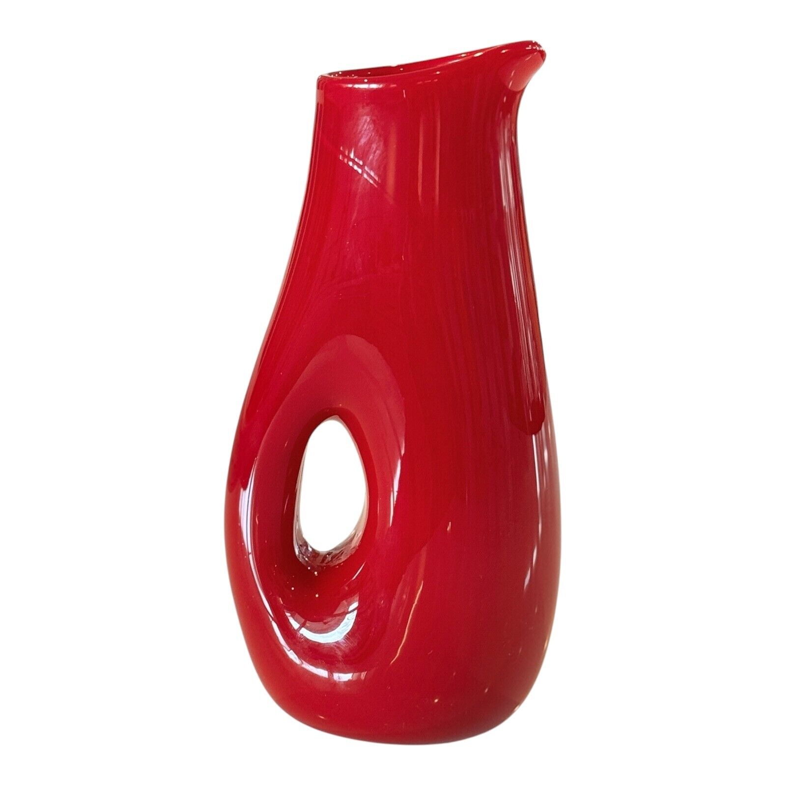 Vintage Murano Italian Red Art Glass Sculptural Vase with Cut-Out - Image 6