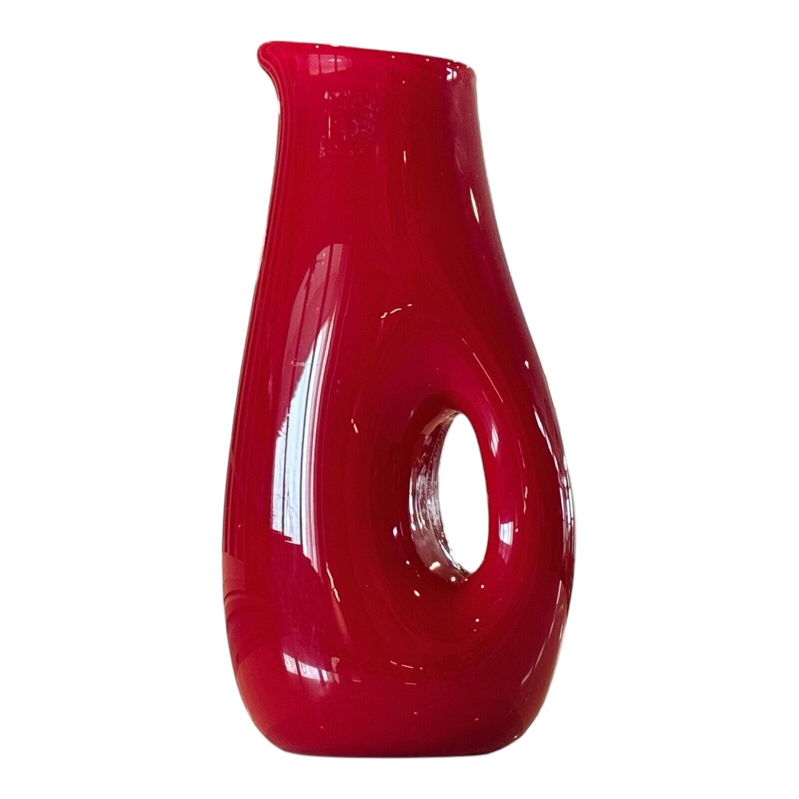 Vintage Murano Italian Red Art Glass Sculptural Vase with Cut-Out - Image 7
