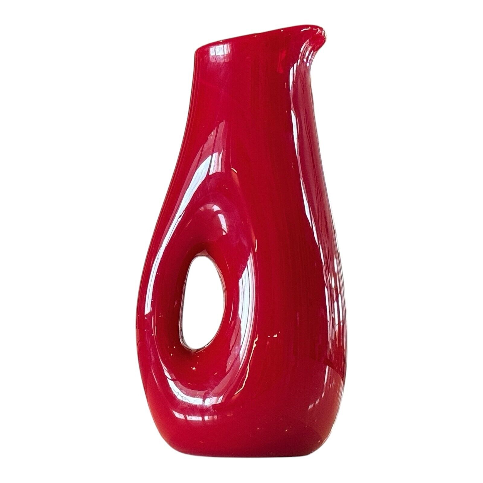 Vintage Murano Italian Red Art Glass Sculptural Vase with Cut-Out - Image 8