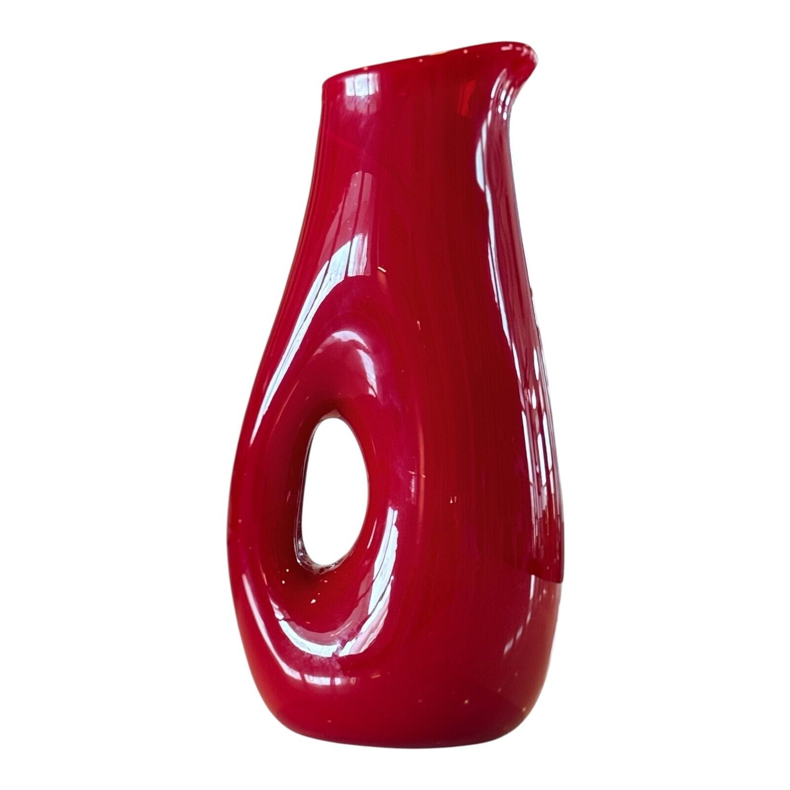 Vintage Murano Italian Red Art Glass Sculptural Vase with Cut-Out