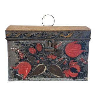 Antique Decorative Tin Toleware Lidded Floral Document Box