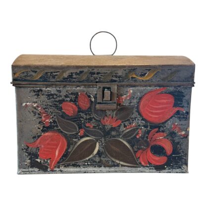 Antique Decorative Tin Toleware Lidded Floral Document Box