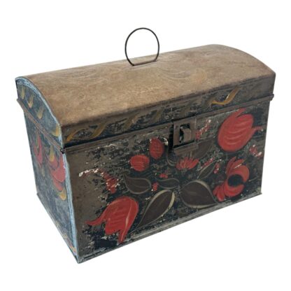 Antique Decorative Tin Toleware Lidded Floral Document Box - Image 3