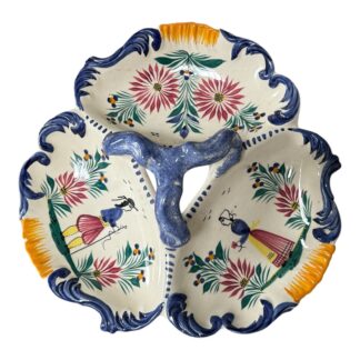 Antique Henriot Quimper French Faience Pottery Floral Serving Dish Tray