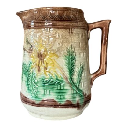 Antique Victorian Floral Ceramic Majolica Handled Pitcher