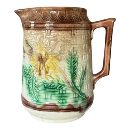 Antique Victorian Floral Ceramic Majolica Handled Pitcher - Image 3