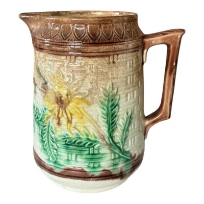 Antique Victorian Floral Ceramic Majolica Handled Pitcher - Image 5