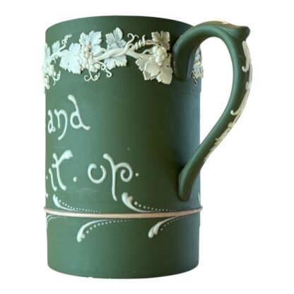 Antique Wedgwood Jasperware Green Coffee Cup Mug with White Motto Motif - Image 6