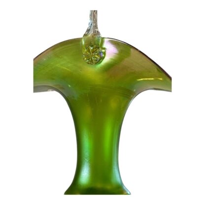 Antique Steuben Art Glass Green Aurene Iridescent Bride's Basket (Attr. Carder) - Image 8