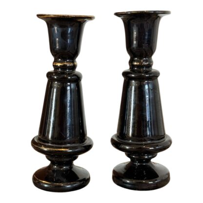Antique Bristol Bohemian Black Amethyst Decorative Glass Vases - Image 5