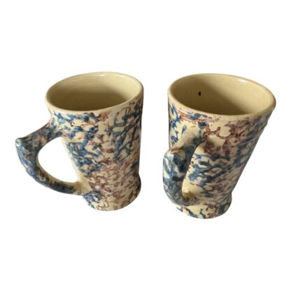 Antique RRP Roseville Pottery Blue Purple Country Spongeware Stoneware Mugs - Image 9