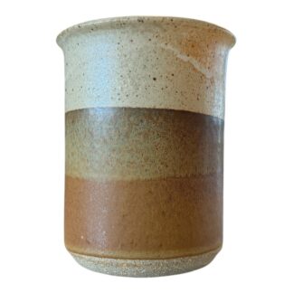 Vintage Handmade Studio Art Pottery Stoneware Vase – Striped Tan Glaze (Signed)