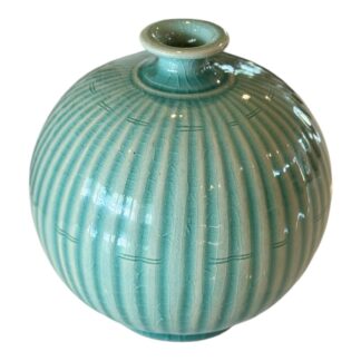 Vintage Feelie Style Teal Blue Bamboo Pattern Celadon Porcelain Vase