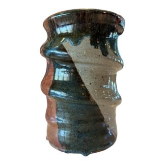 Vintage Studio Art Blue Brown Gray Drip Glaze Stoneware Pottery Vase