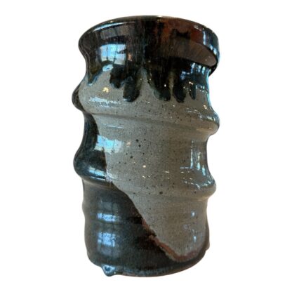 Vintage Studio Art Blue Brown Gray Drip Glaze Stoneware Pottery Vase - Image 2