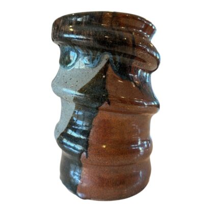 Vintage Studio Art Blue Brown Gray Drip Glaze Stoneware Pottery Vase - Image 3