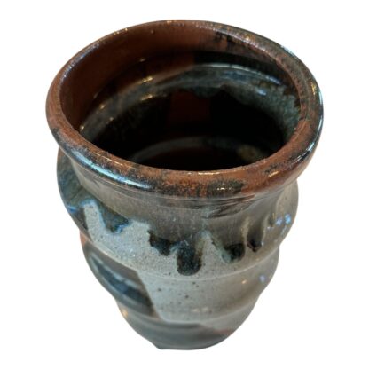 Vintage Studio Art Blue Brown Gray Drip Glaze Stoneware Pottery Vase - Image 5