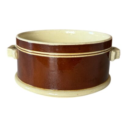 Antique Mochaware Pottery Brown Handled Serving Bowl Dish - Image 7