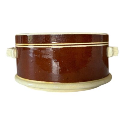 Antique Mochaware Pottery Brown Handled Serving Bowl Dish - Image 8